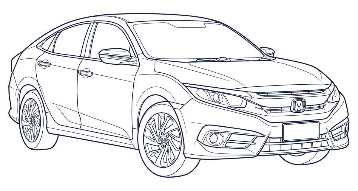 Line drawing of a Civic sedan (FC), numbered where the VIN is